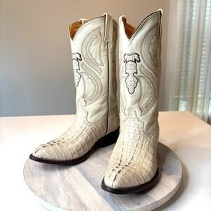 Tonny Vargas White Caiman Belly Western Boots Exotic Mexico Sole Snip Toe Sz 10